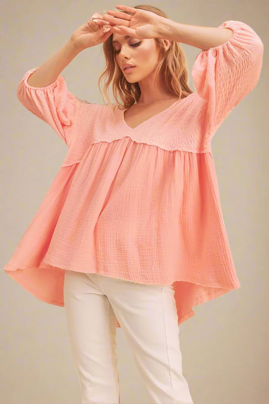 AEMI+CO - Cotton Candy Textured Puff Sleeve Top
