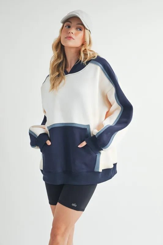 AEMI+CO - Cream & Navy Color Block Hoodie