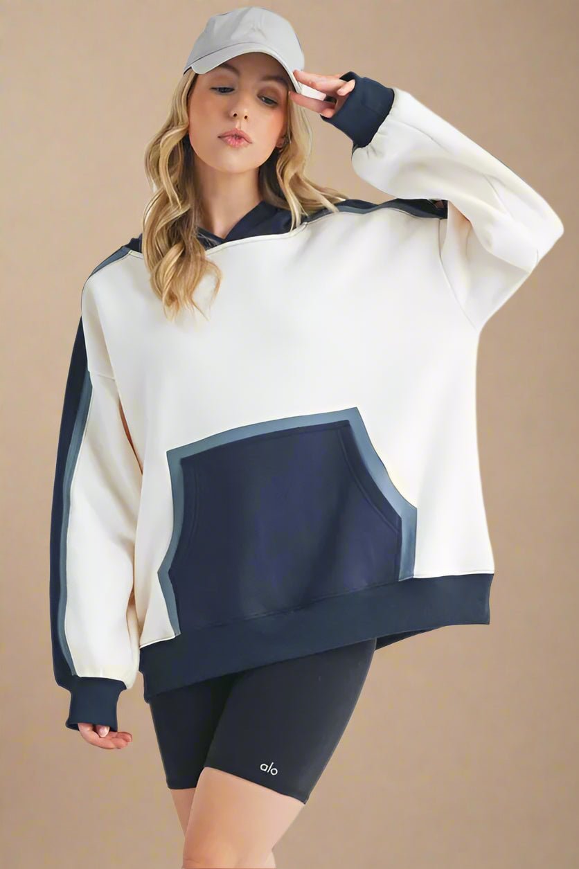 AEMI+CO - Cream & Navy Color Block Hoodie
