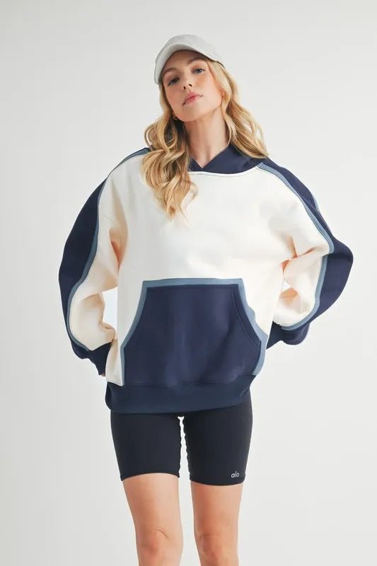 AEMI+CO - Cream & Navy Color Block Hoodie