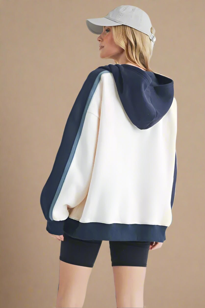 AEMI+CO - Cream & Navy Color Block Hoodie