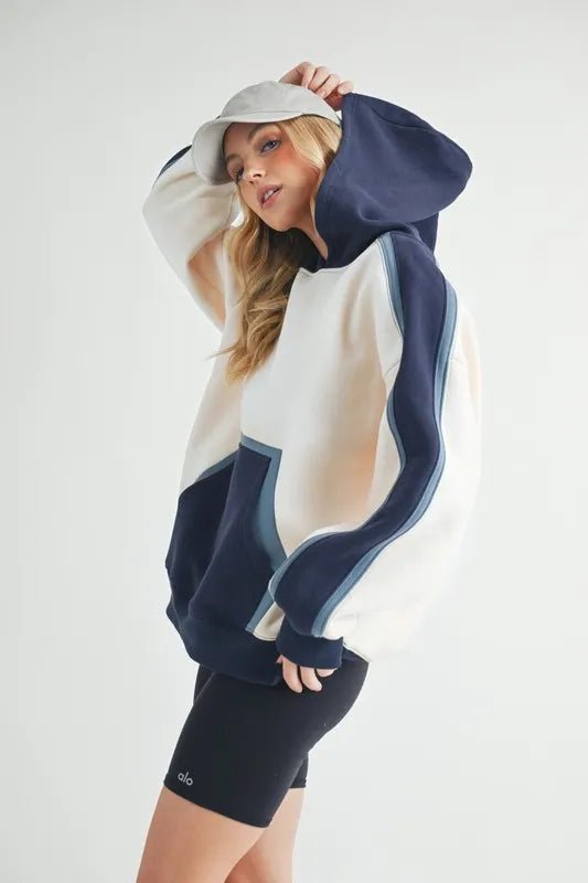 AEMI+CO - Cream & Navy Color Block Hoodie