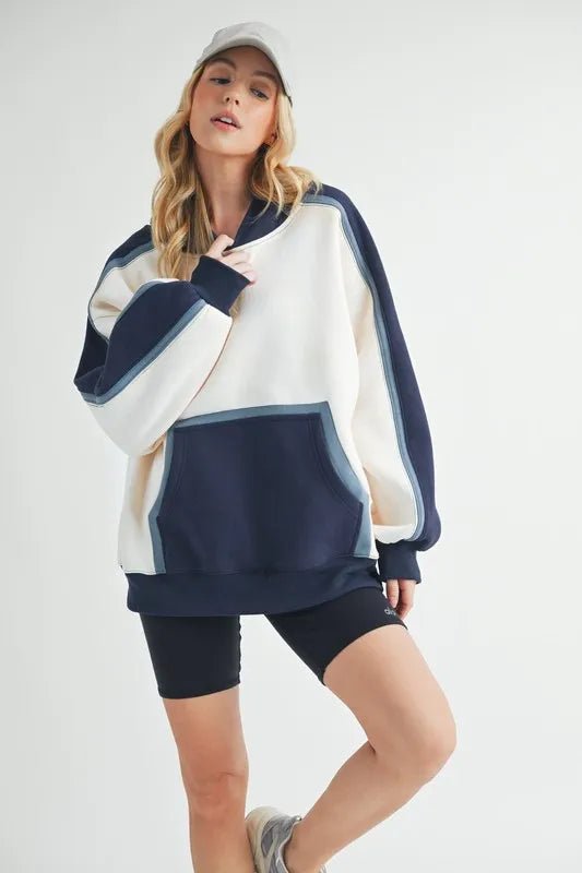 AEMI+CO - Cream & Navy Color Block Hoodie
