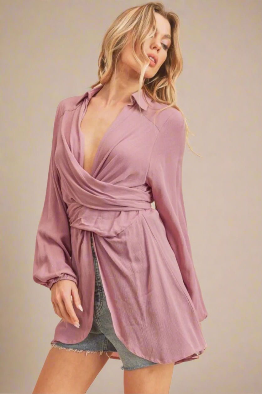 AEMI+CO - Dusty Rose Wrap Blouse