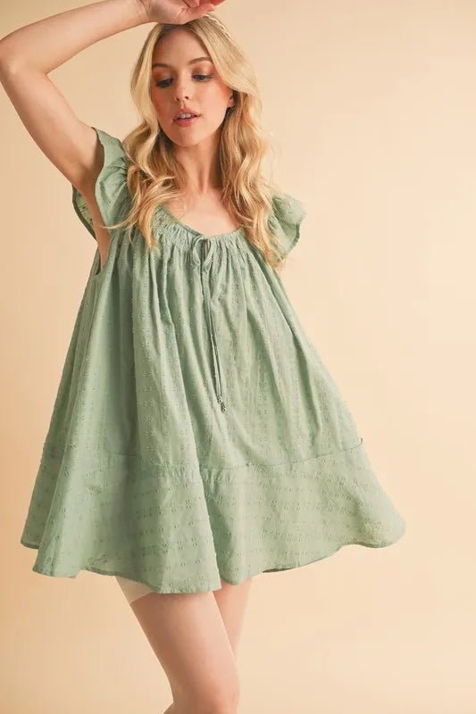 AEMI+CO - Eyelet Tie - Front Babydoll Mini Dress – Soft Sage