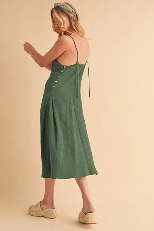 AEMI+CO - Forest Green Side Button Lace - Up Midi Dress