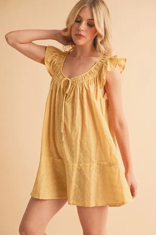 AEMI+CO - Goldenrod Eyelet Ruffle Sleeve Babydoll Mini Dress