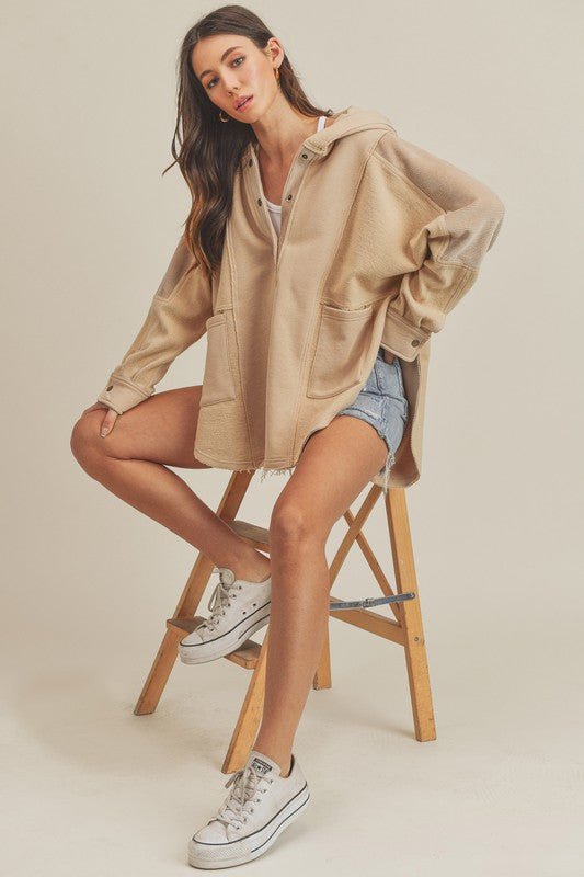 AEMI+CO - Half Snap Oversized Tunic Hoodie in Oat