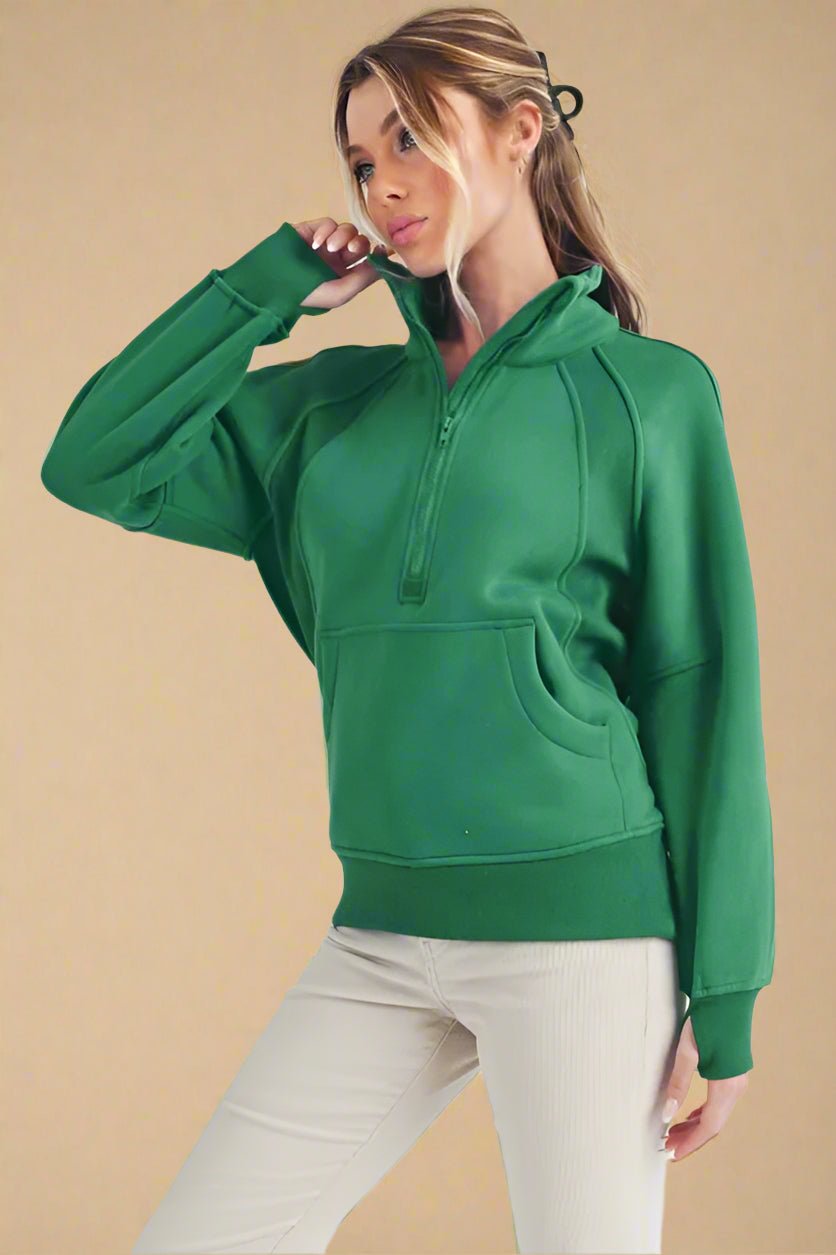AEMI+CO - Half Zip Pullover Sweatshirt in Evergreen