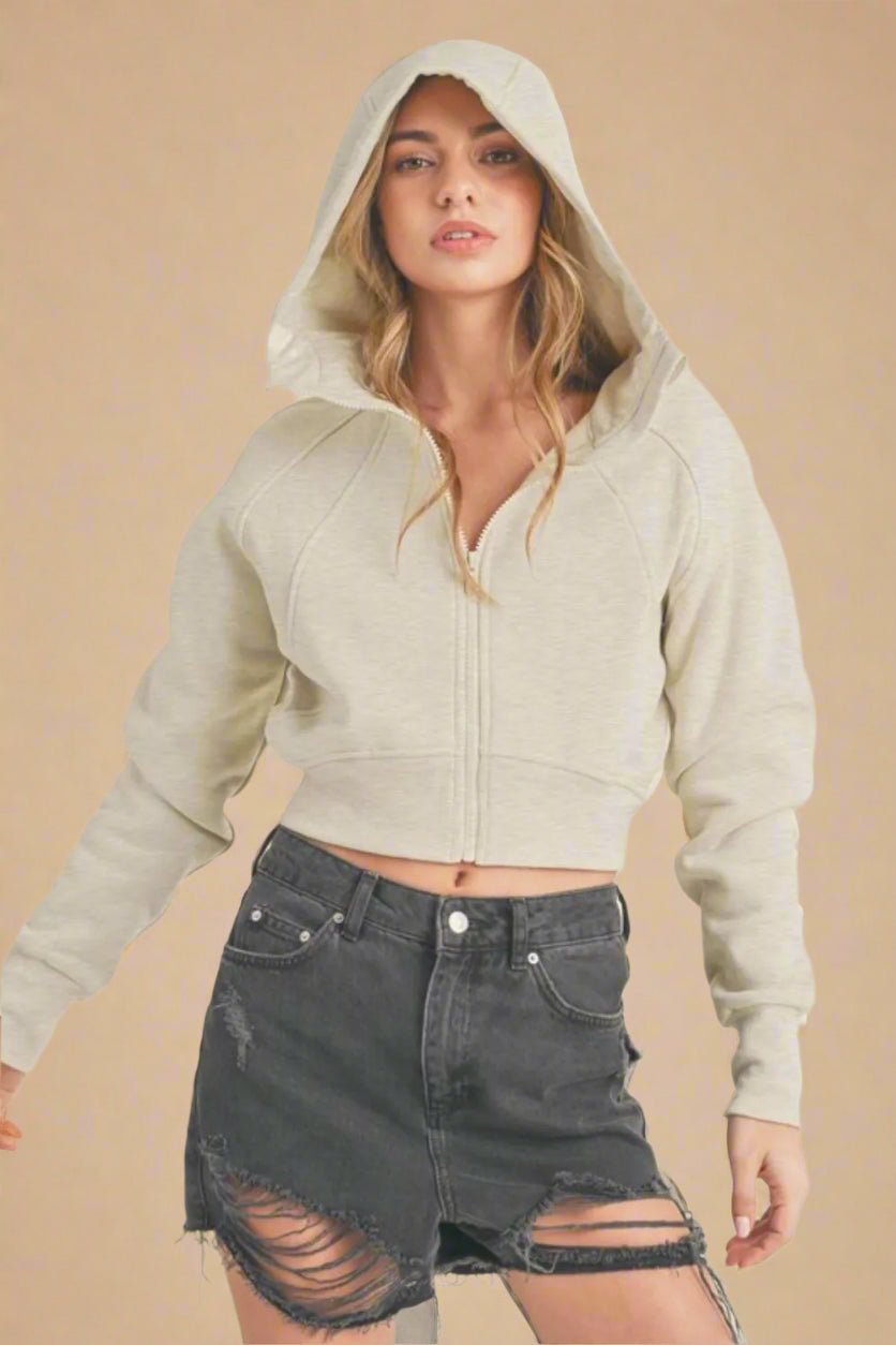 AEMI+CO - Heather Gray Cropped Zip Hoodie