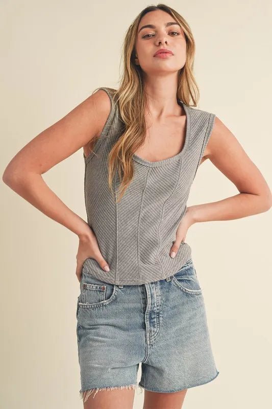 AEMI+CO - Heather Gray Ribbed Square Neck Tank