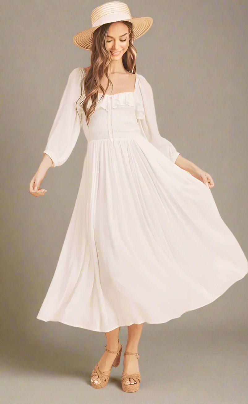AEMI+CO - Ivory Breeze Smocked Midi Dress