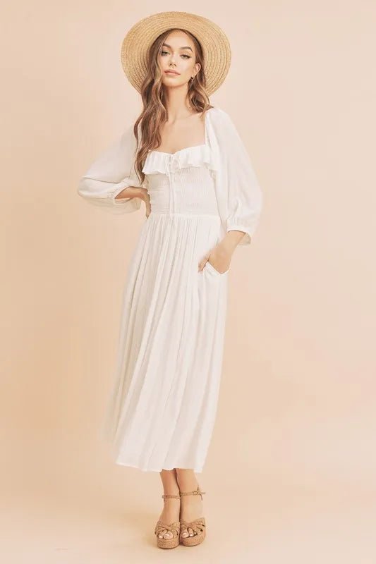 AEMI+CO - Ivory Breeze Smocked Midi Dress