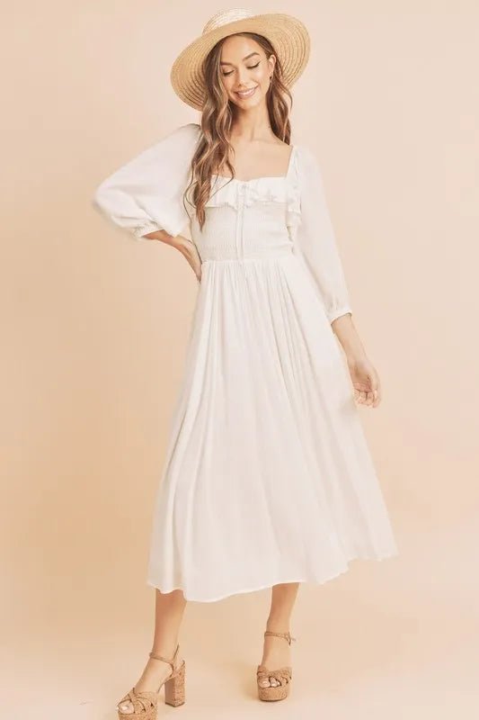 AEMI+CO - Ivory Breeze Smocked Midi Dress