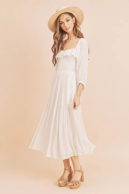 AEMI+CO - Ivory Breeze Smocked Midi Dress