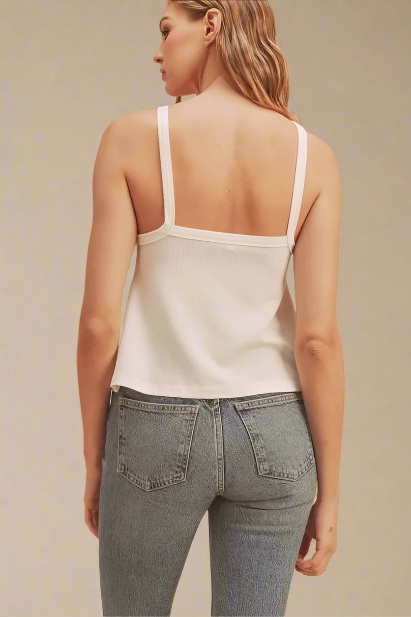 AEMI+CO - Ivory Ribbed Halter Crop Tank
