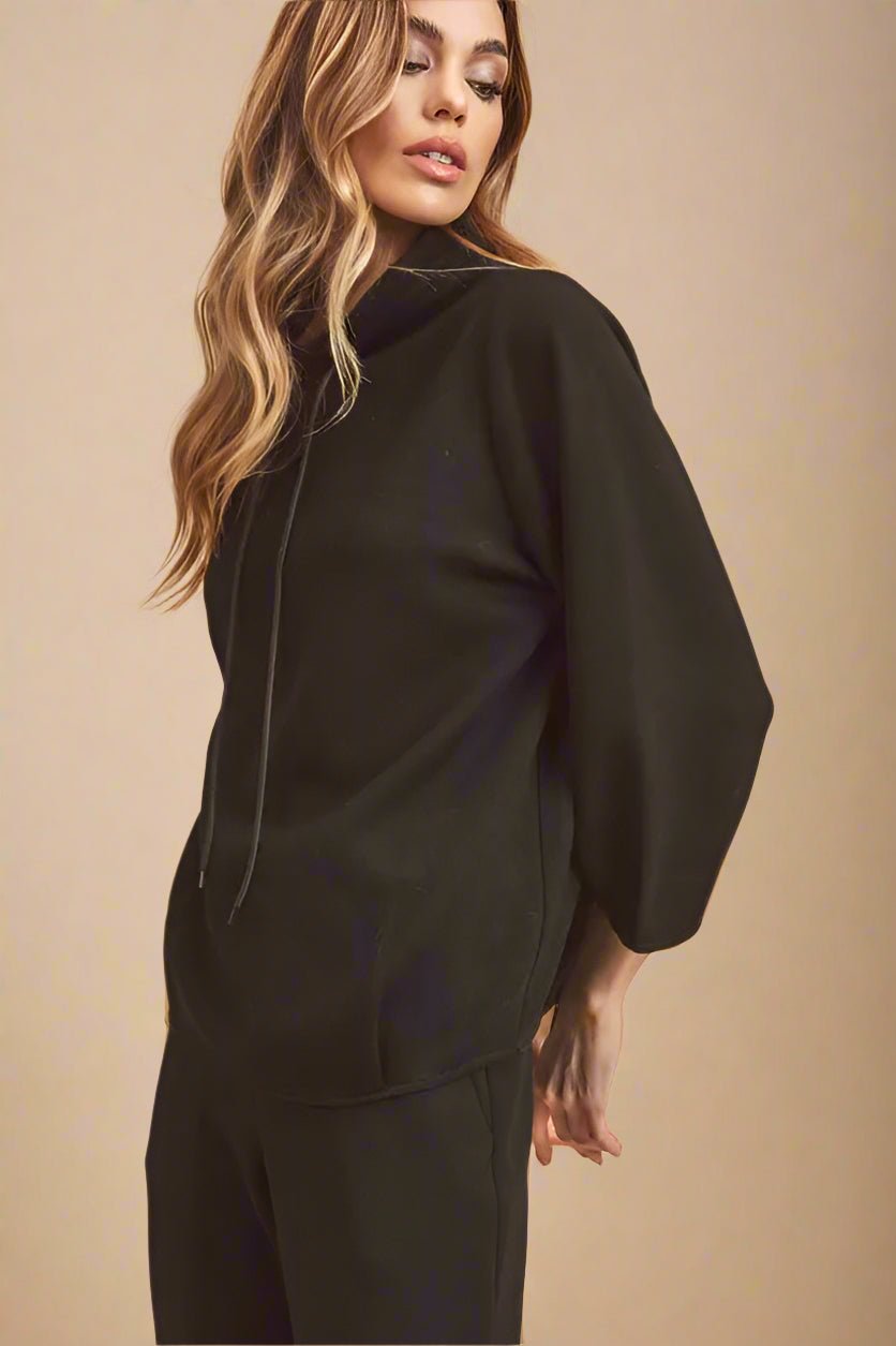 AEMI+CO - Jet Black Cozy Mock Neck Sweatshirt