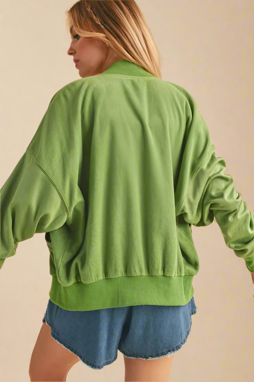 AEMI+CO - Kiwi Green Snap - Up Fleece Jacket