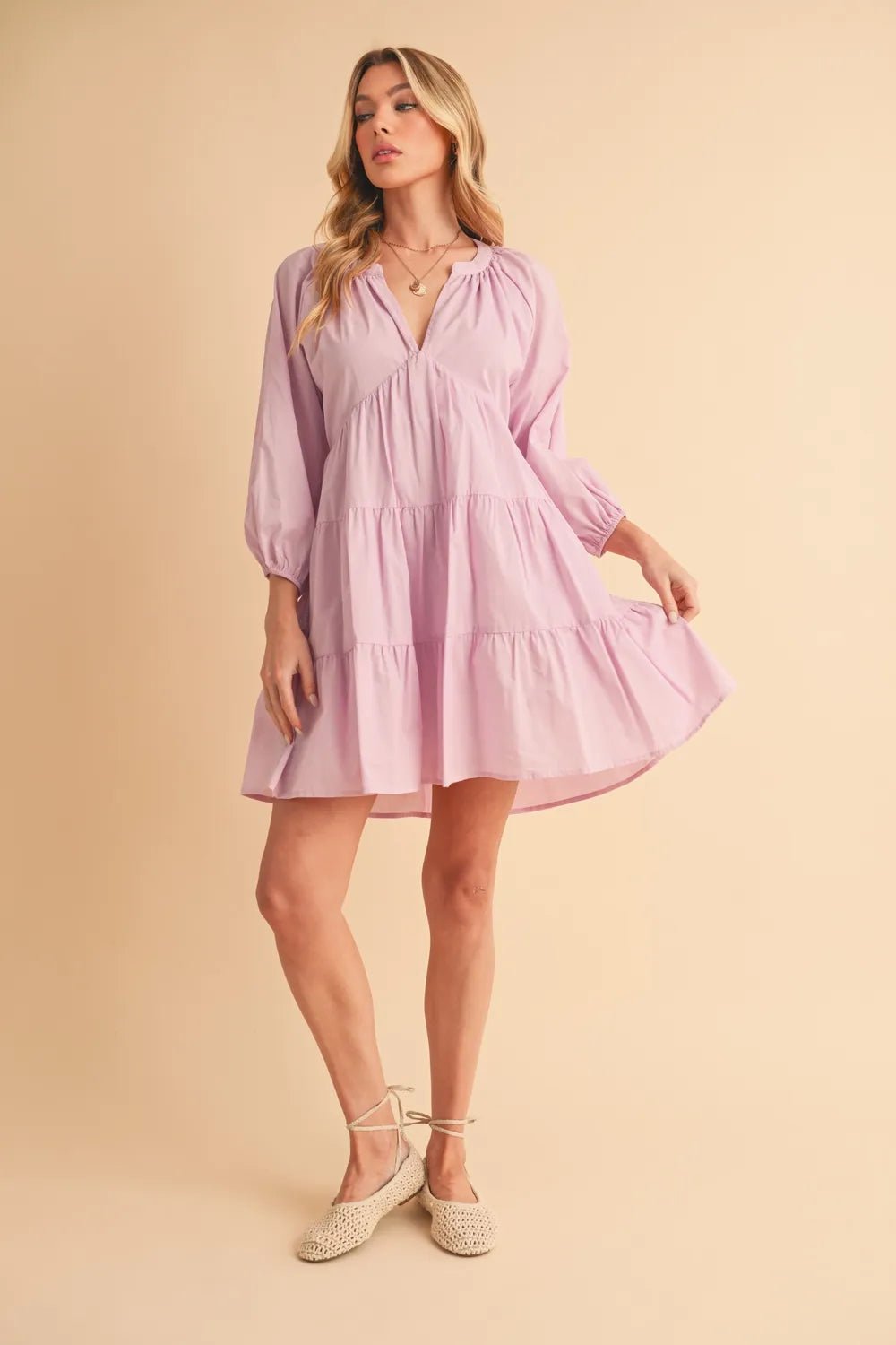 AEMI+CO - Lavender Tiered Poplin Mini Dress