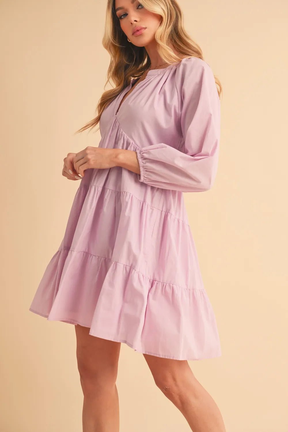 AEMI+CO - Lavender Tiered Poplin Mini Dress