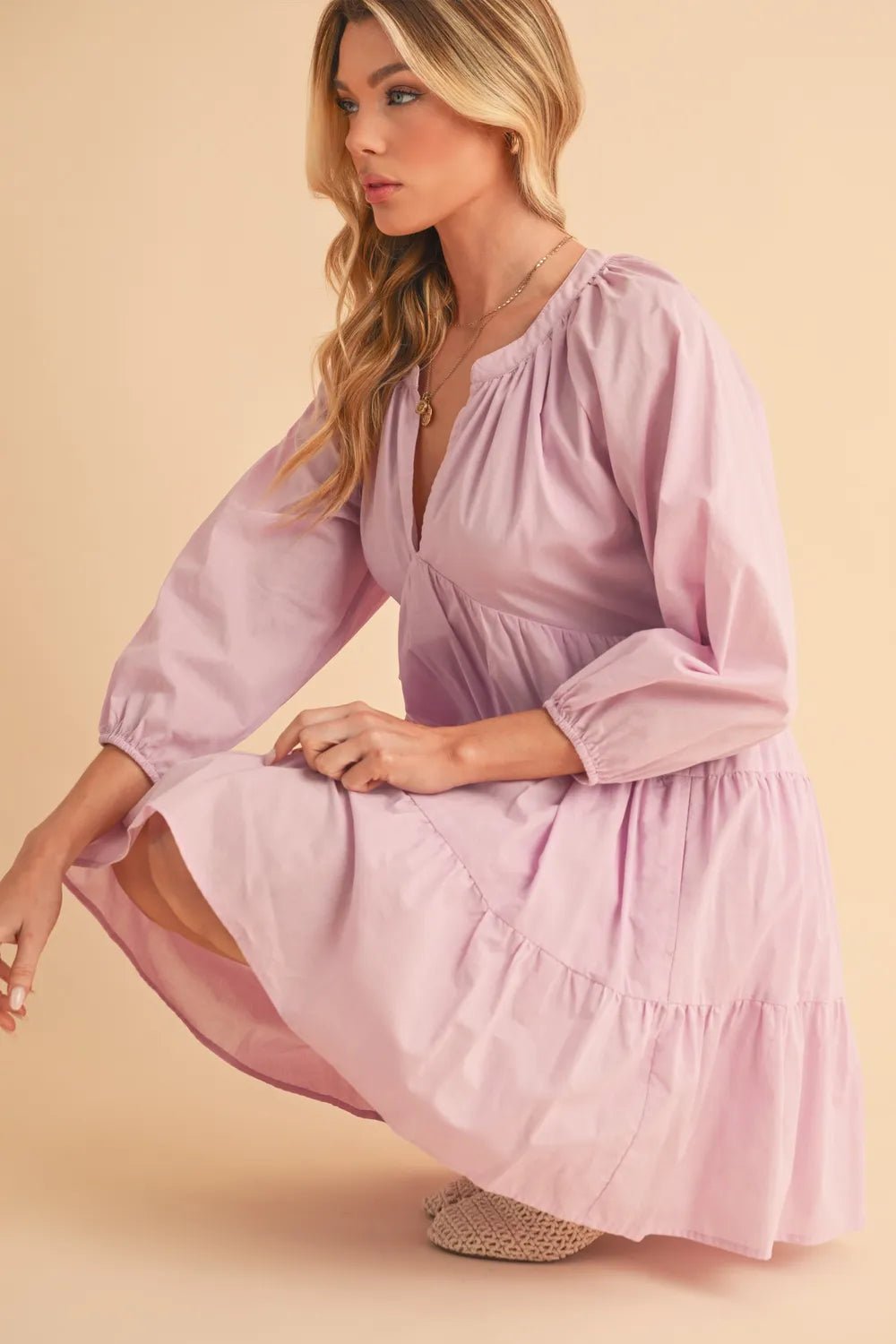AEMI+CO - Lavender Tiered Poplin Mini Dress