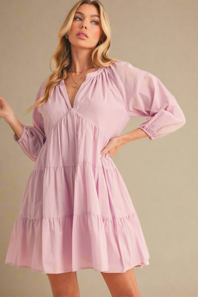 AEMI+CO - Lavender Tiered Poplin Mini Dress
