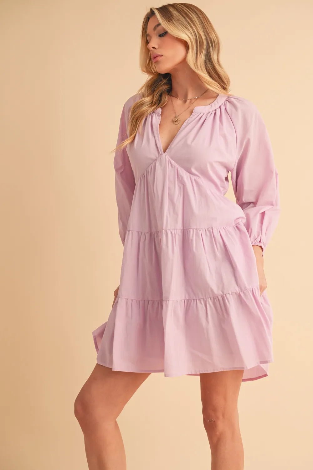 AEMI+CO - Lavender Tiered Poplin Mini Dress