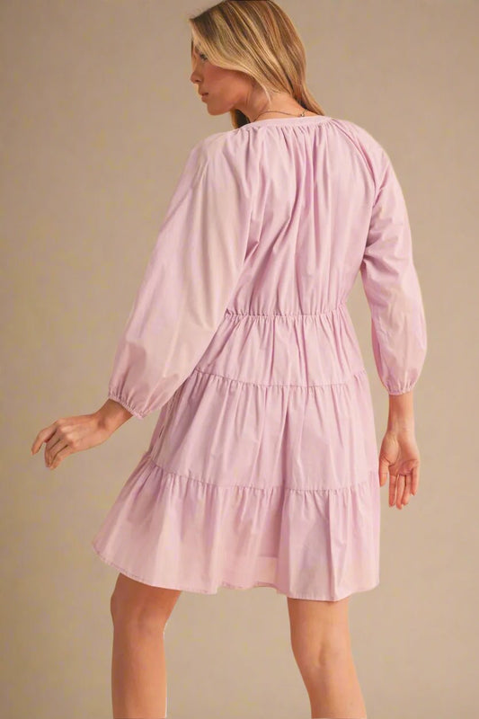 AEMI+CO - Lavender Tiered Poplin Mini Dress