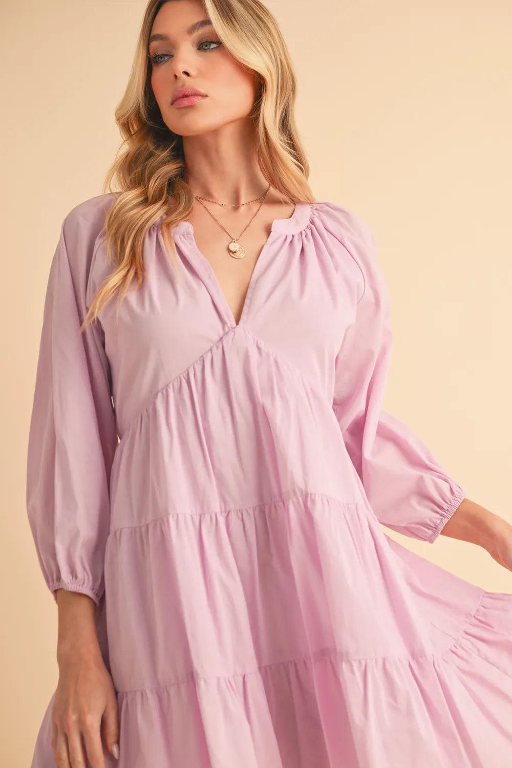 AEMI+CO - Lavender Tiered Poplin Mini Dress