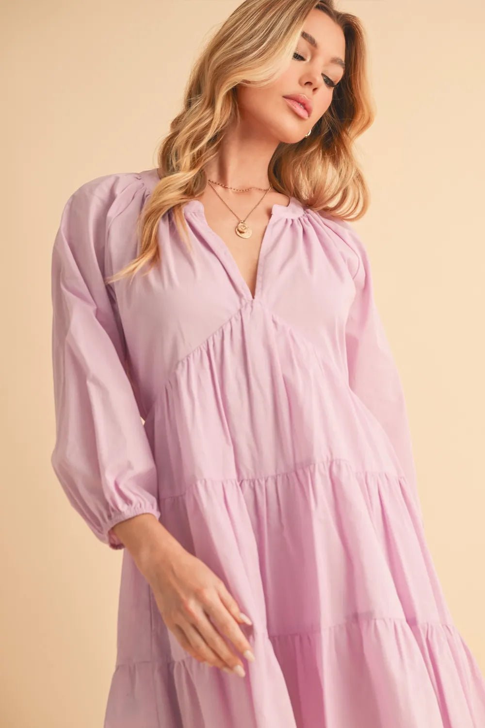 AEMI+CO - Lavender Tiered Poplin Mini Dress