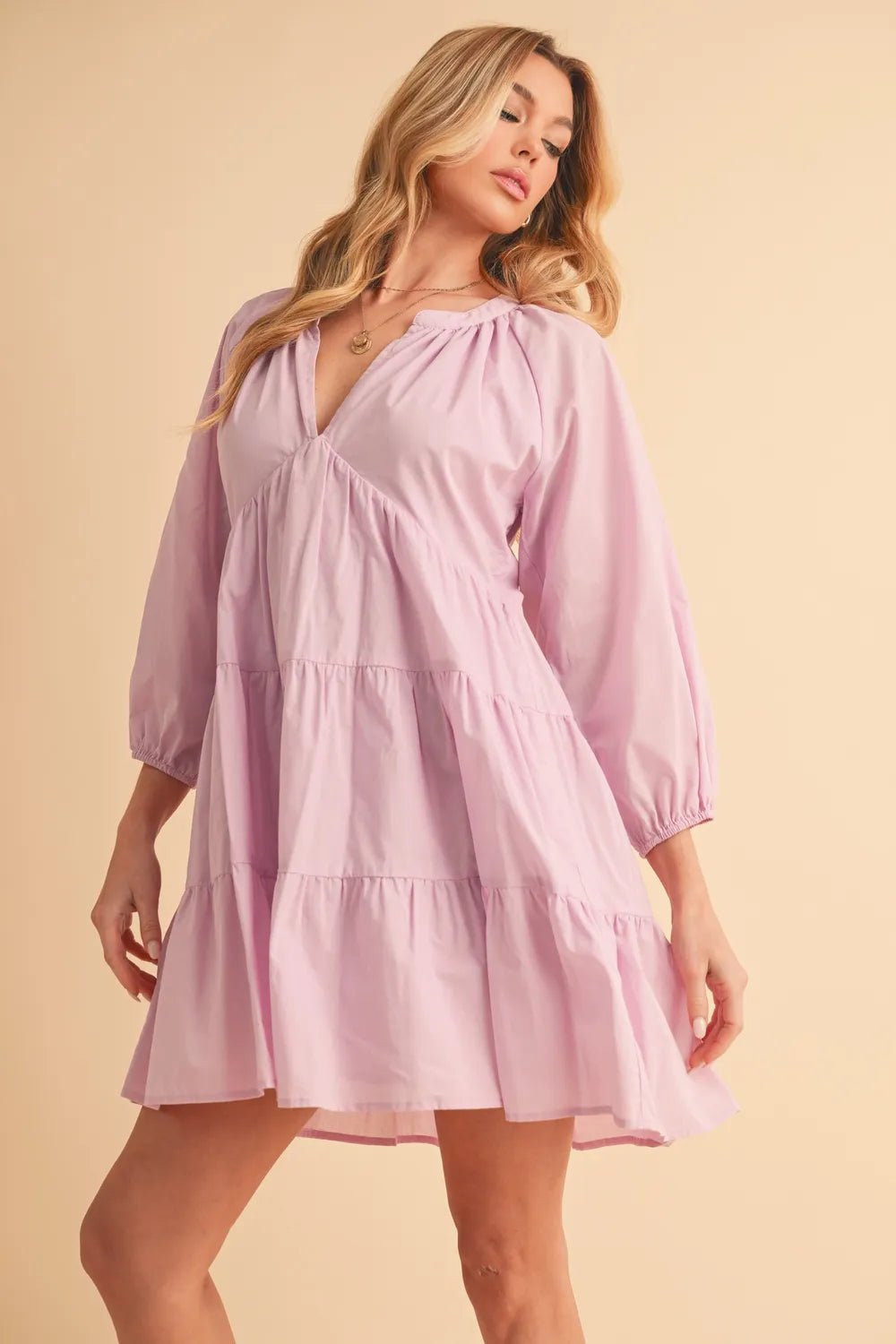 AEMI+CO - Lavender Tiered Poplin Mini Dress