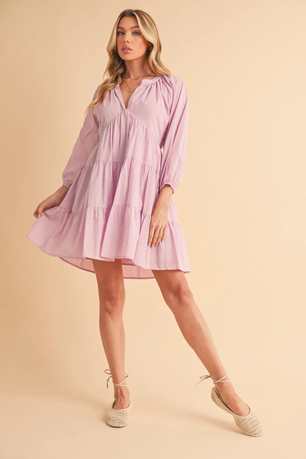 AEMI+CO - Lavender Tiered Poplin Mini Dress