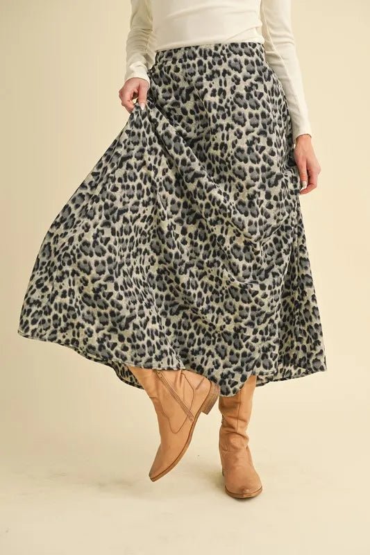 AEMI+CO - Leopard A - Line Midi Skirt – Stone & Charcoal