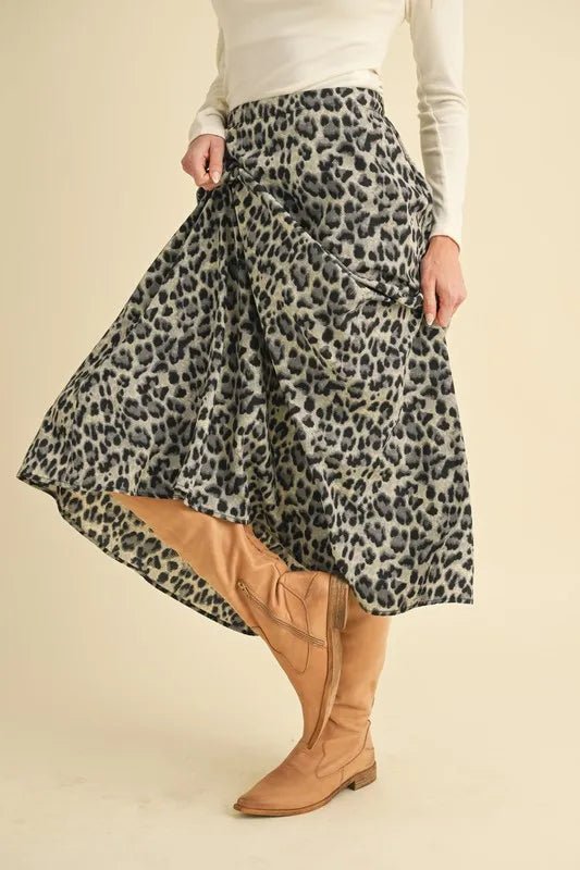 AEMI+CO - Leopard A - Line Midi Skirt – Stone & Charcoal