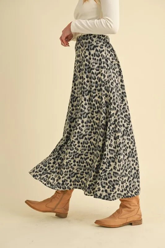 AEMI+CO - Leopard A - Line Midi Skirt – Stone & Charcoal