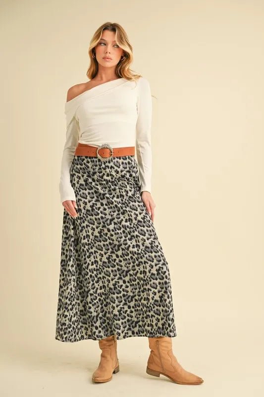 AEMI+CO - Leopard A - Line Midi Skirt – Stone & Charcoal