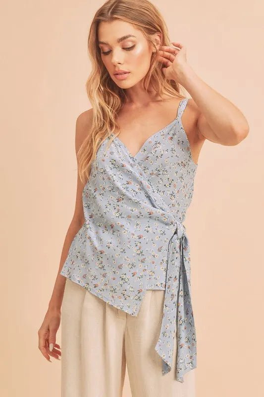 AEMI+CO - Light Blue Floral Wrap Tie Cami