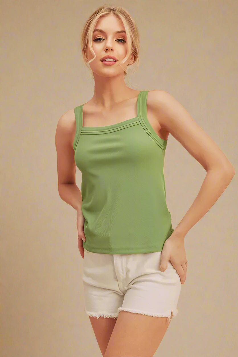 AEMI+CO - Light Green Square Neck Tank Top