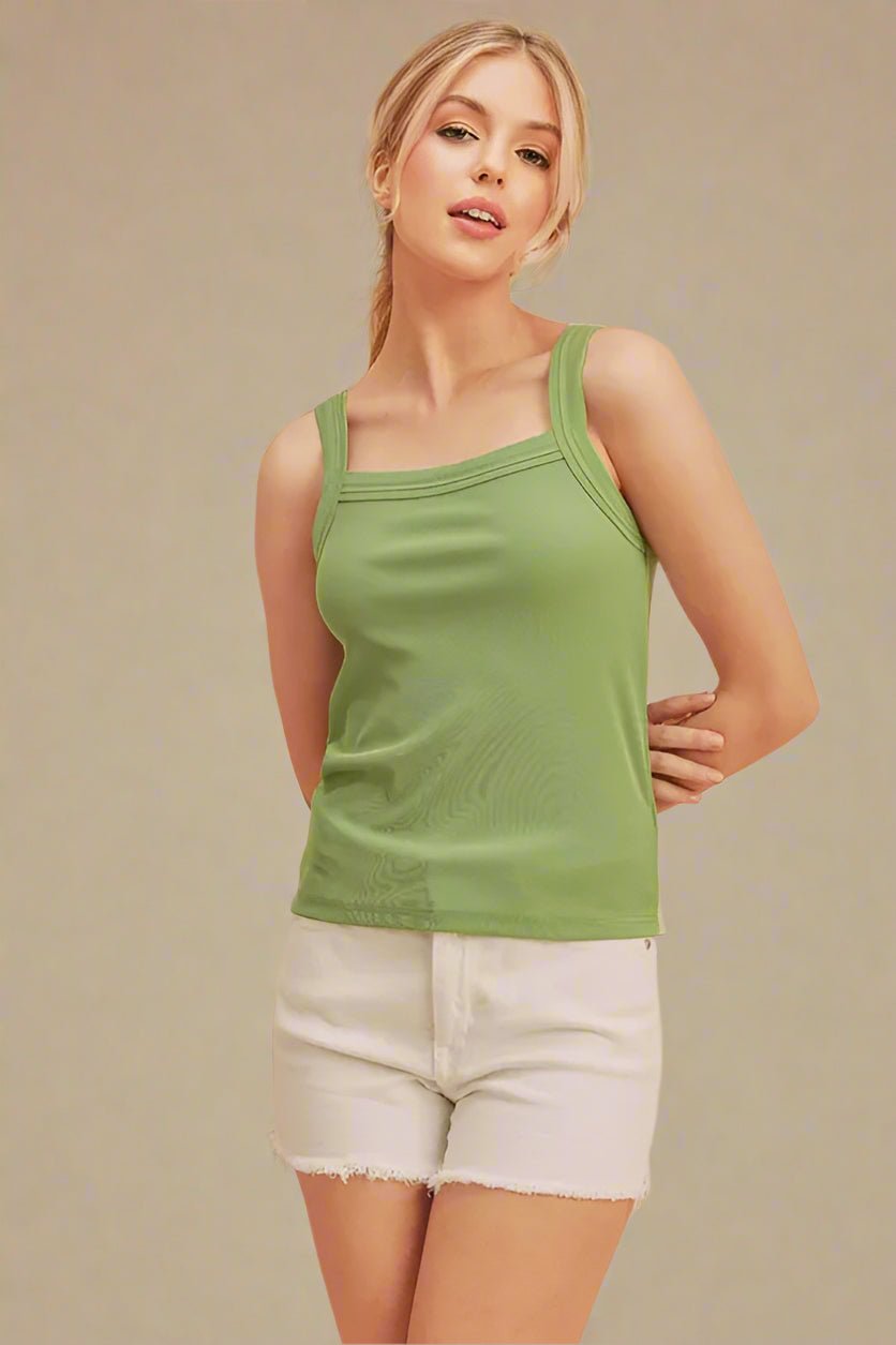 AEMI+CO - Light Green Square Neck Tank Top