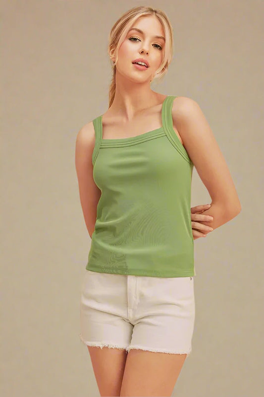 AEMI+CO - Light Green Square Neck Tank Top