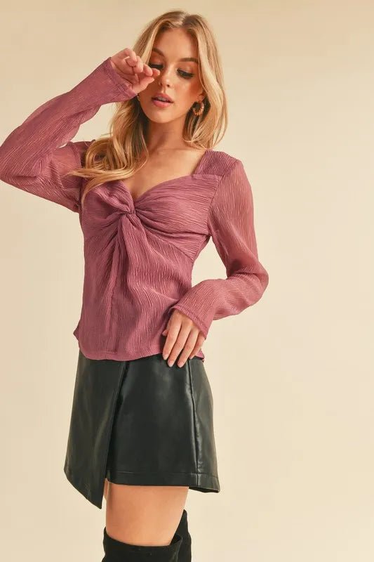 AEMI+CO - Mauve Twist Front Mesh Top