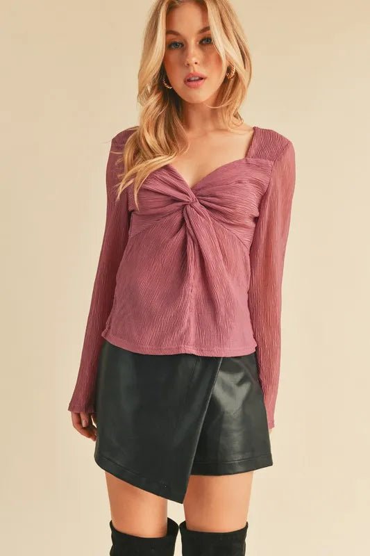 AEMI+CO - Mauve Twist Front Mesh Top
