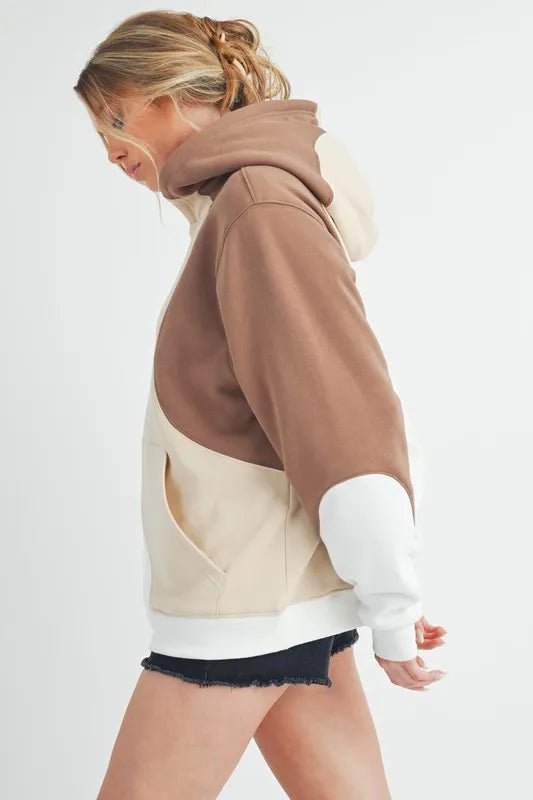AEMI+CO - Mocha & Cream Color Block Hoodie
