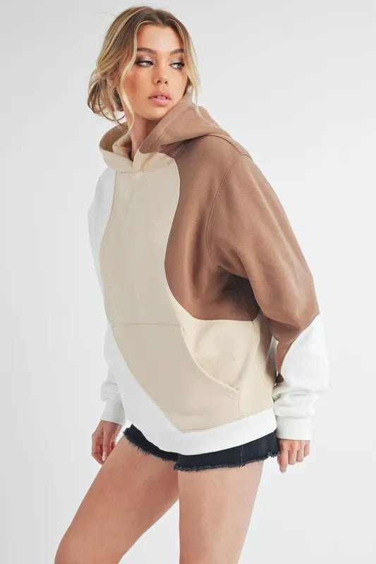 AEMI+CO - Mocha & Cream Color Block Hoodie