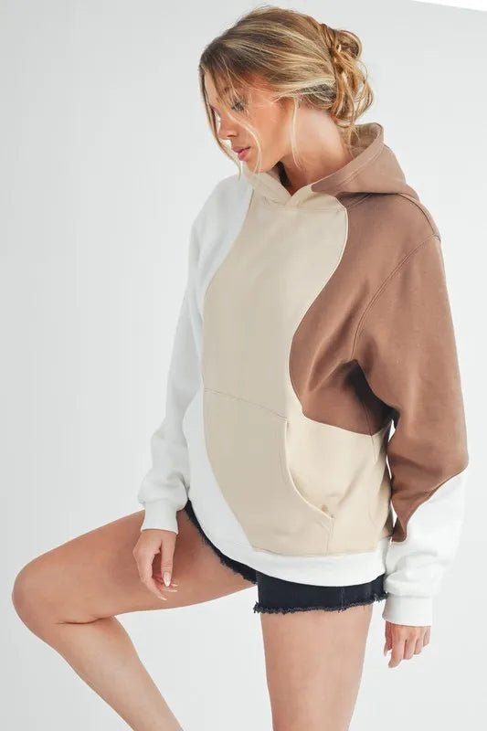 AEMI+CO - Mocha & Cream Color Block Hoodie
