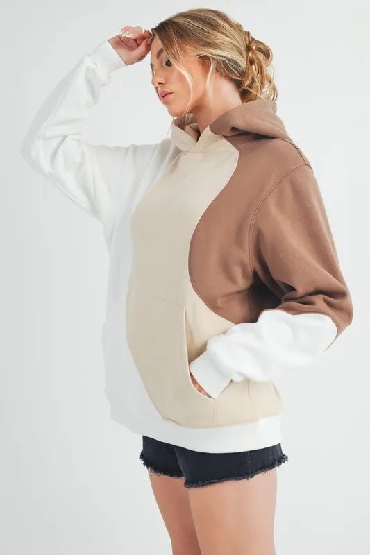 AEMI+CO - Mocha & Cream Color Block Hoodie
