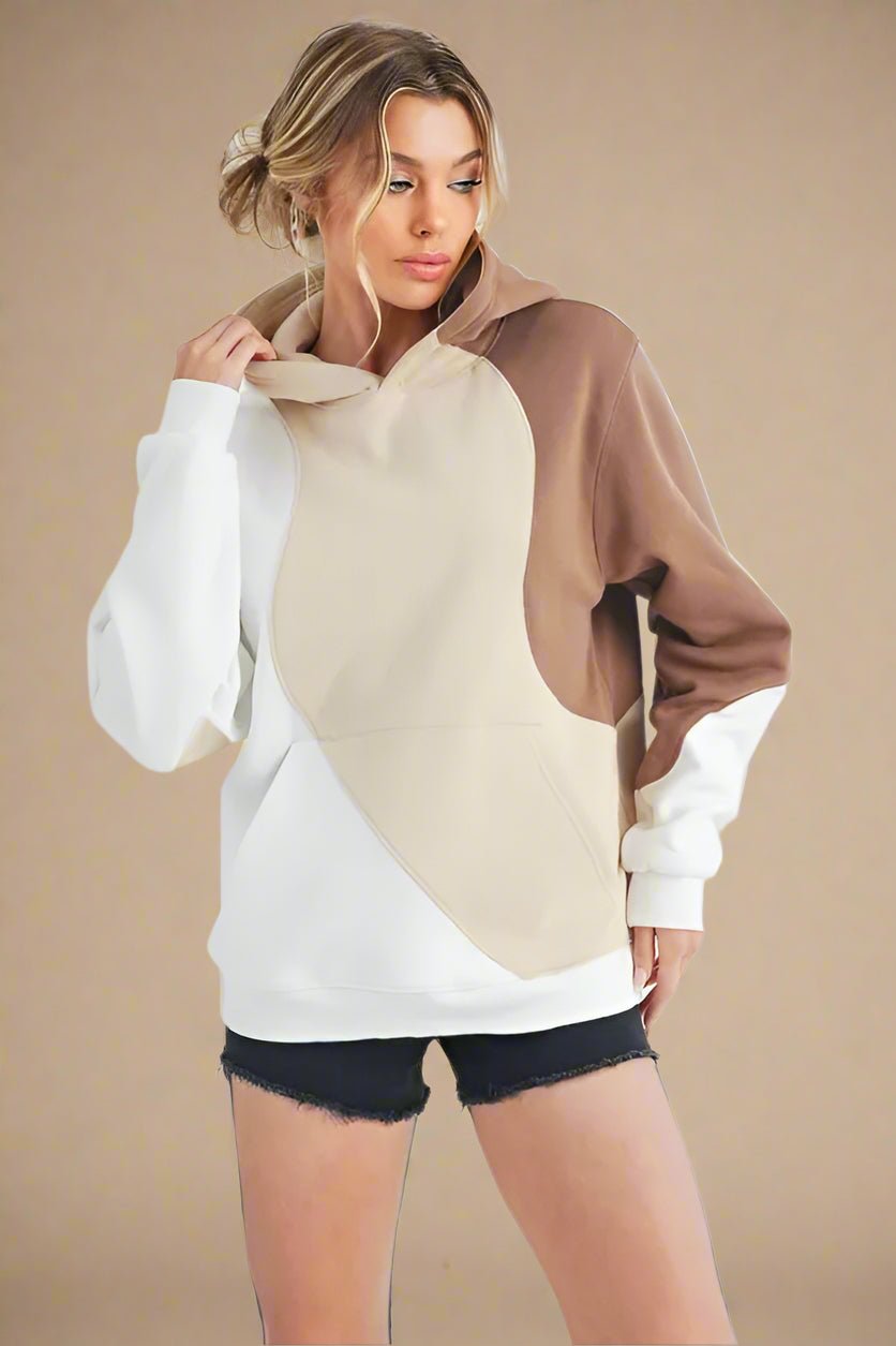 AEMI+CO - Mocha & Cream Color Block Hoodie