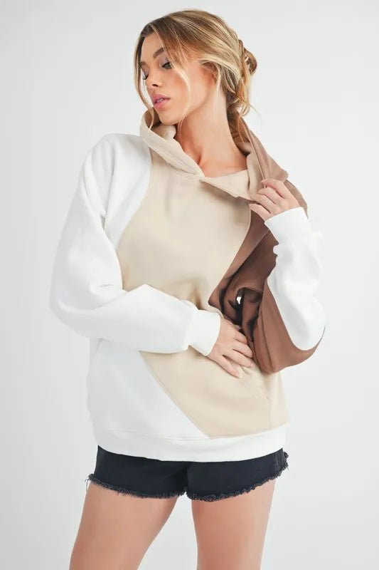 AEMI+CO - Mocha & Cream Color Block Hoodie