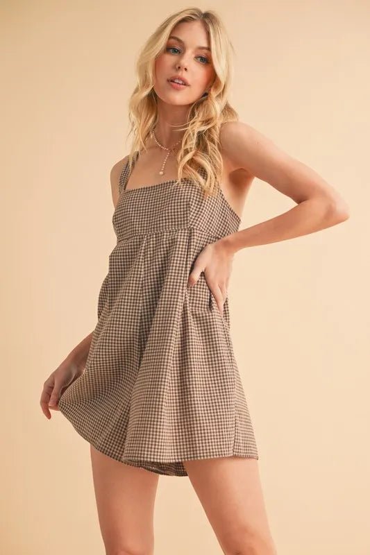 AEMI+CO - Mocha Gingham Babydoll Romper
