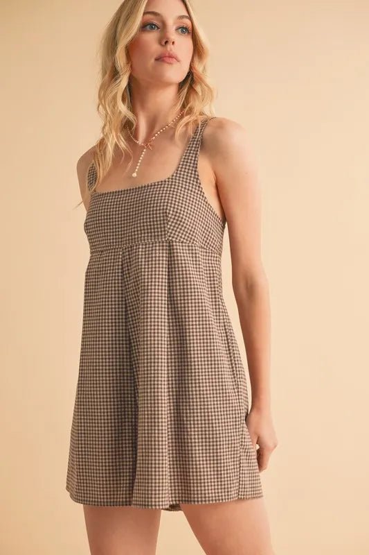 AEMI+CO - Mocha Gingham Babydoll Romper